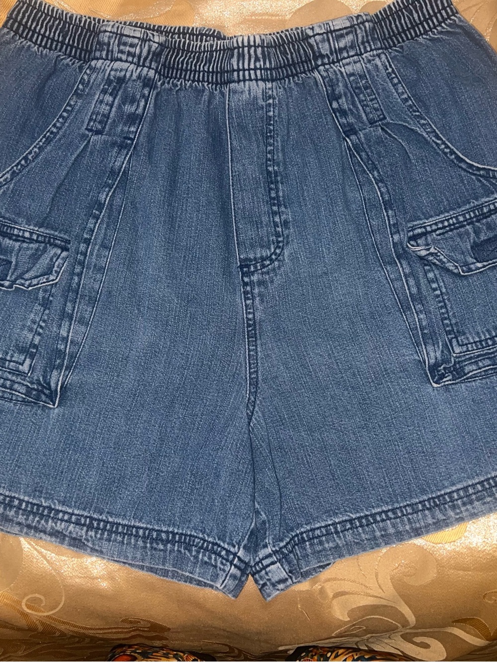 Vintage Jonathan Logan Denim Cargo Shorts Size Large Elastic Waist Jorts - Picture 3 of 9